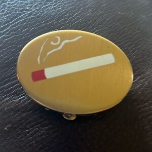 Vintage Purse Size Portable Silent Butler Brass Ashtray Hand Painted Cigarette